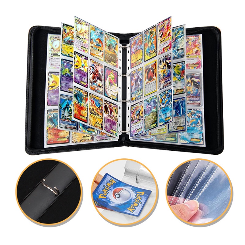 3x3 900 Pcs Card Holder Pokemon Anime Game Binder Card Holder Zipper Album Buku Kapasitas EX GX Koleksi Folder Mainan Anak Hadiah