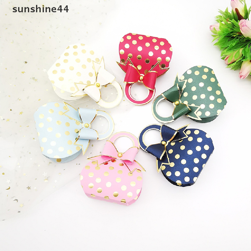 Sunshine 10Pcs Gold Dot Candy Gift Box Kotak Kertas Baby Shower Pernikahan Dragee Dengan Handle ID