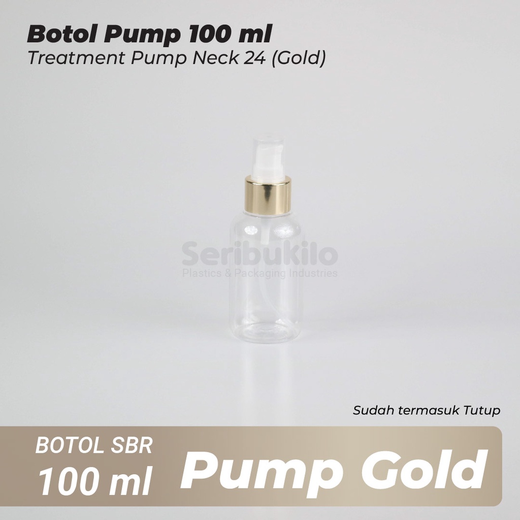 Botol Pump 100 ml SBR Gold/Botol PET Treatment Pump 100 ml Gold Half Cover