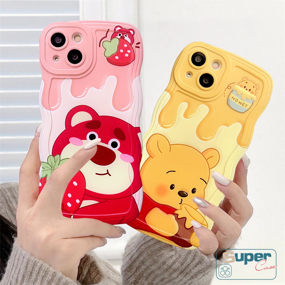 Casing Ponsel Tepi Bergelombang Kompatibel Untuk iPhone 7plus 8plus 11 14 13 12 Pro Max 14 6 6s 8 7 Plus XR X XS Max SE 2020 Kartun Strawberry Beruang Lotos Winnie the Pooh Lembut Tpu Pasangan Cover