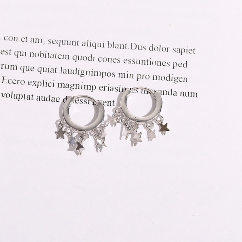 Versi Gotik Anting Hoop Bintang Kecil Lucu Warna Silver Rumbai Gaya Geometris Earring