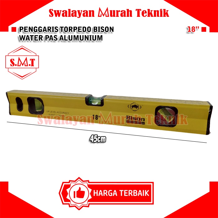 Waterpass Magnet Aluminium 45Cm 18" Bison Waterpass Body Aluminium