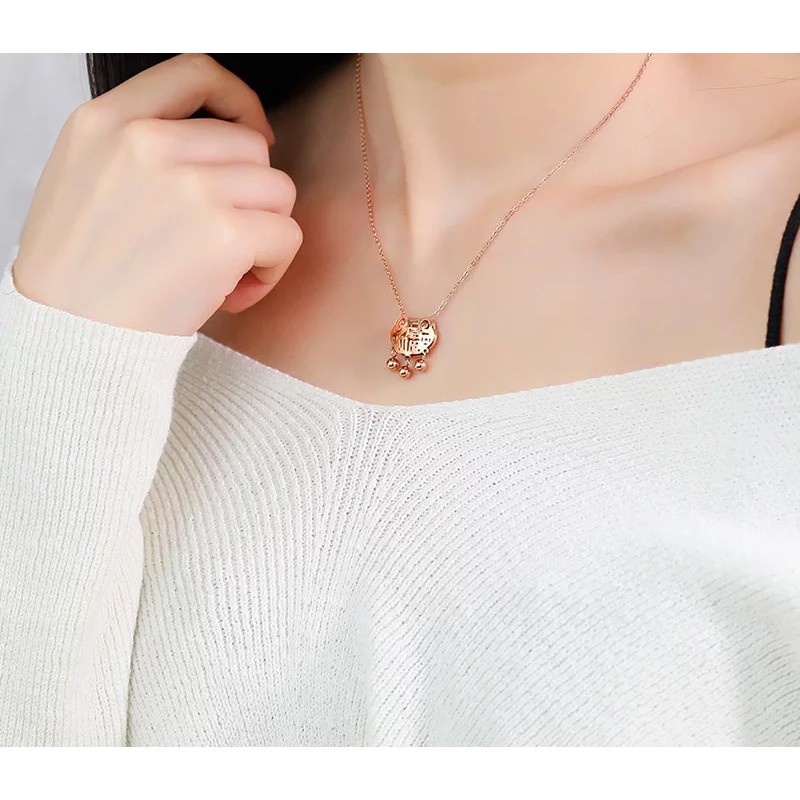 Kalung Rantai Pendek Dengan Liontin Gembok Fortune Untuk Wanita | Kalung Rantai Klavikula Bahan Titanium Steel 18k Warna Rose Gold | Kalung Bahan Stainless Steel