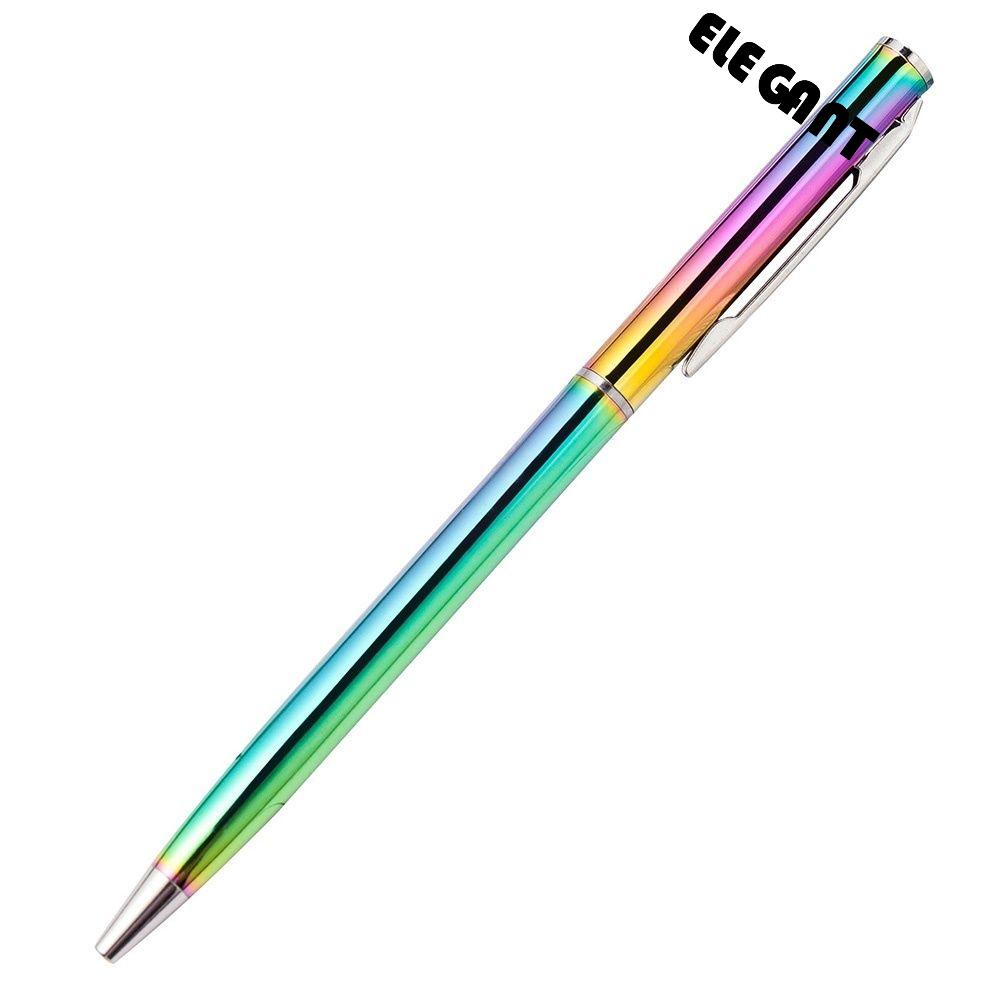 [Elegan] Bolpoin Rainbow Warna Warni Batang Berputar Stainless Steel Perlengkapan Kantor Pulpen Iklan