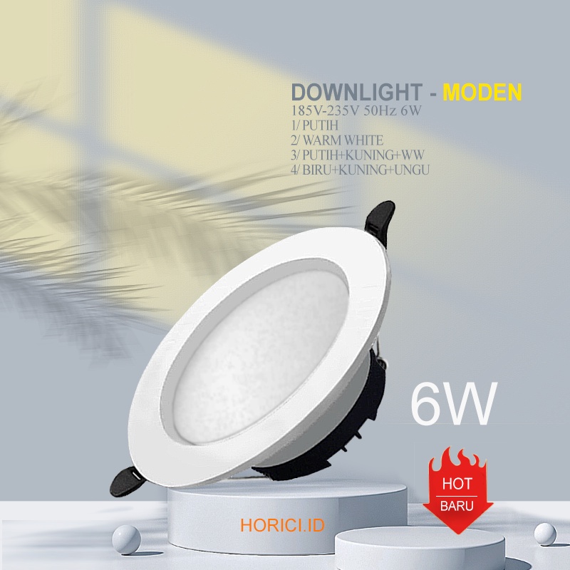 HORICI.ID 6W LAMPU DOWNLIGHT LED PLAFON ASLI FULL TERANG/PUTIH/WARM WHITE/PUTIH+KUNING+WW/BIRU+KUNING+UNGU