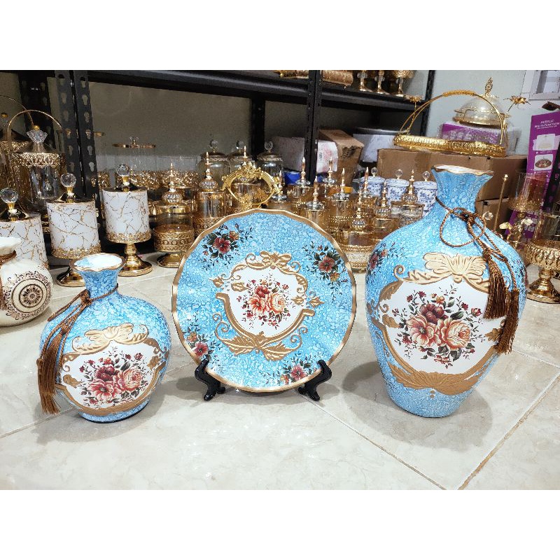 pajangan antik vas/guci piring hias set jumbo FREE BUBBLE