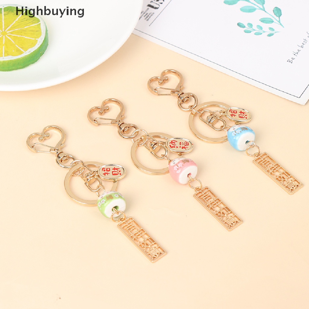 Hbid Keramik Sakura Lucu Fortune Lucky Cat Keychain Gantungan Kunci Tas Mobil Pendent Glory