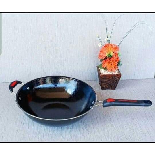 Panci Teflon Kuali Wajan Penggorengan Hitam Gagang Fry Pan Hitam 34cm M-175