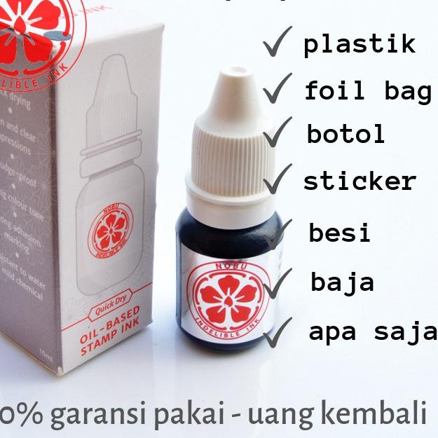 

ANA589 Tinta stempel permanen expired date - kode produksi ke plastik kemasan, foil bag, sticker | Nobu Ink |||