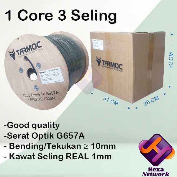 Tarmoc Dropcore Cable FO 1 CORE 3 SELING 1000m | Kabel FO Drop Core 1 Core 3 Sling SM