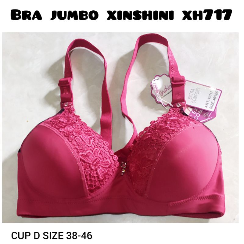 Bra/BH Jumbo Xinshini XH717 Cup D Renda Tanpa Kawat Busa Tipis Kait 3