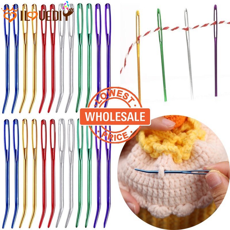 [Harga Grosir] Aksesoris Jahit Rumah Jarum Rajut Wol Lubang Besar DIY Alloy Wool Needle Sweater Rajut Threader Alat Jahit Siku Mata Besar