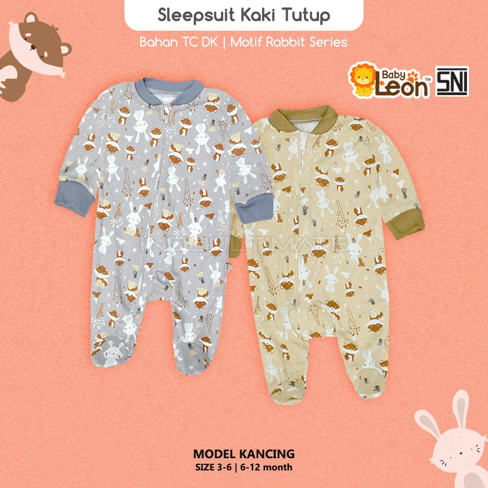 (0-3Bln) 1Pcs Jumsuit Bayi Kaki Tutup Jumper Bayi Newborn BABY LEON DS-119 Baby Sleepsuit Baju Bayi