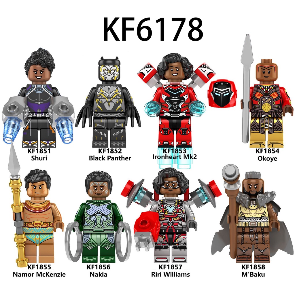 Blok Bangunan Minifigures Black Panther Wakanda Forever Shuri Nakia Riri Williams Mini Figure Mainan Hadiah KF6178