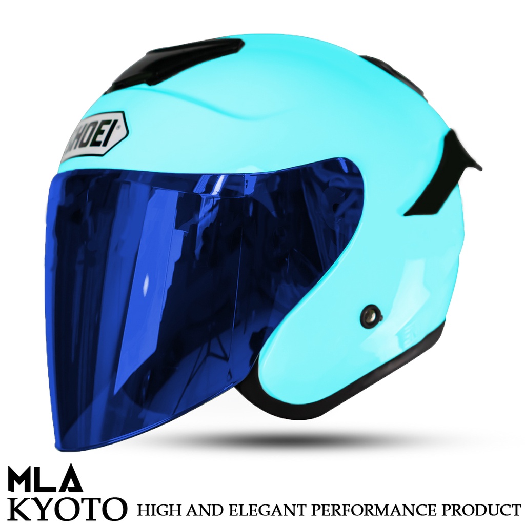 Helm Half Face MLA Kyoto / AQUA BLUE Kaca Visor Gold-Blue-Hitam Iridium / Helm Premium SNI untuk Pria Dan Wanita Dewasa COD