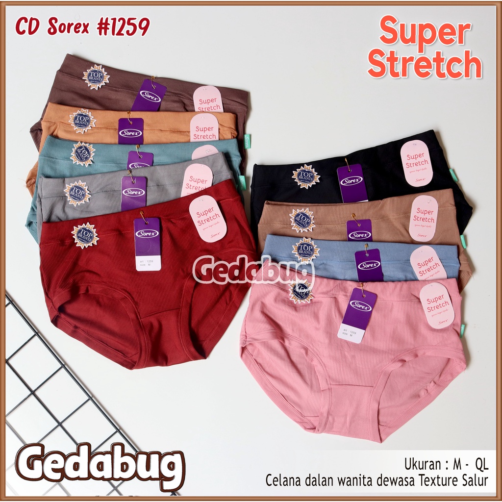 6 Pcs - CD Wanita Sorex 1259 Super Stretch | Celana dalam wanita dewasa Teksture Salur | Gedabug