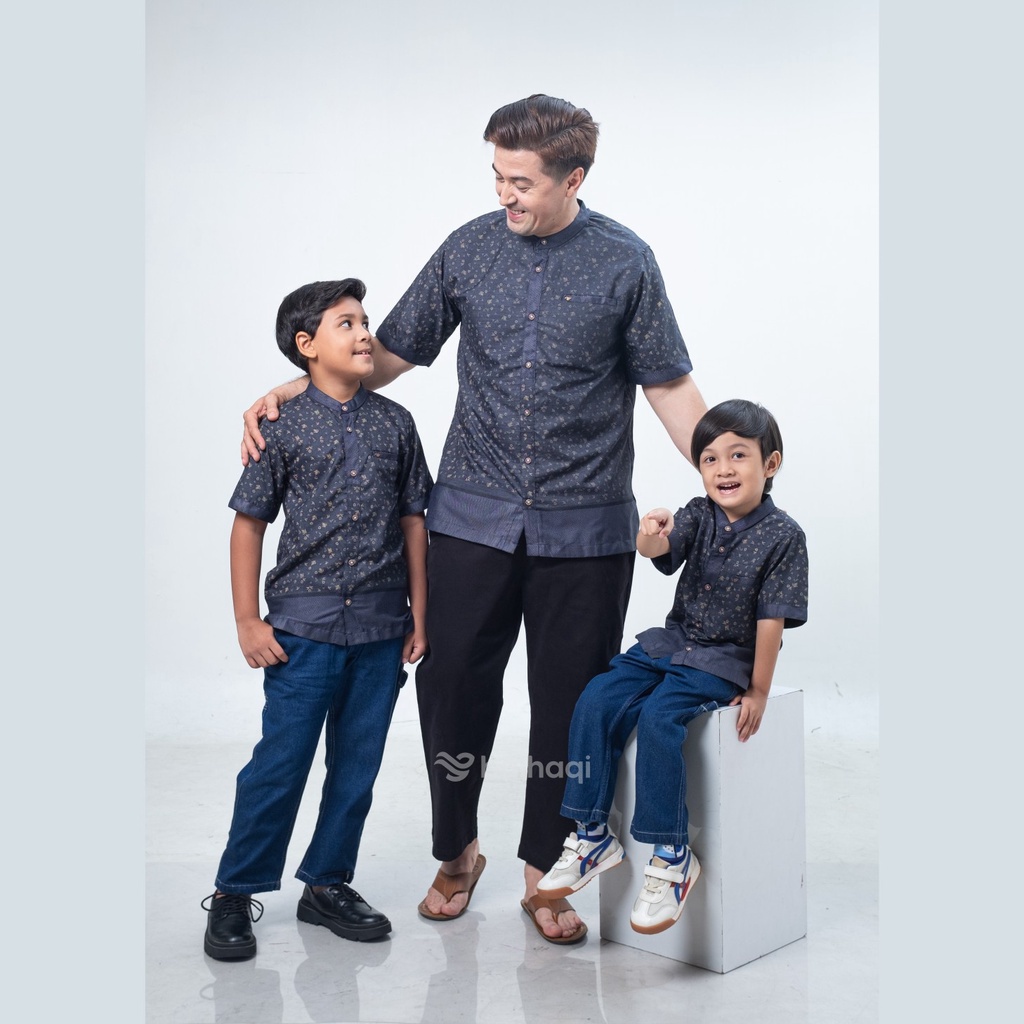 Baihaqi Kids Kemeja Koko Couple Athif Navy Lengan Pendek BAKP51E