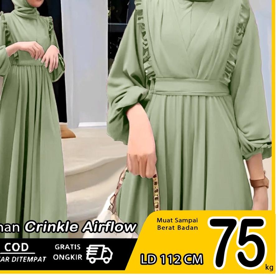 Terjamin  Valva Crinkle Airflow - Larva Mangocrepe - Baju Gamis Jumbo Wanita - Dress Muslim - Gamis 