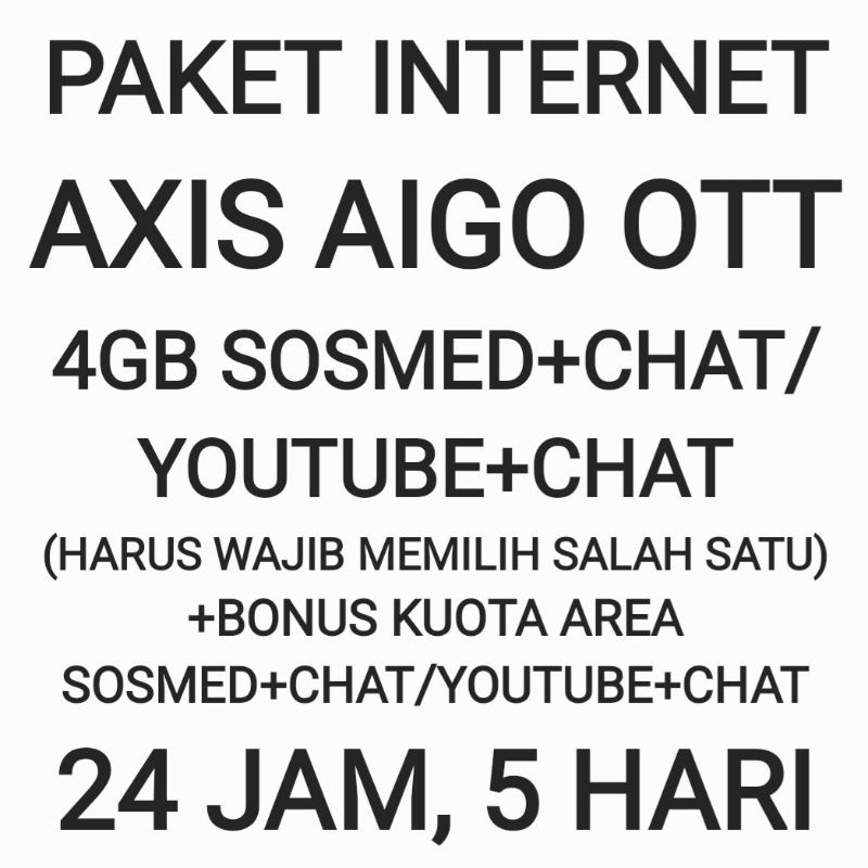 [CHAT DULU SEBELUM ORDER]Paket Internet Aigo OTT Axis Kuota Sosmed Sosial Social Media Youtube Chat 