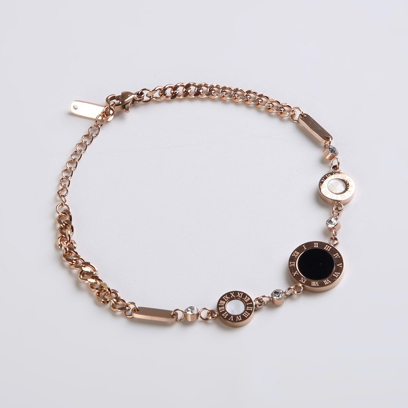 Gelang Hypoallergenic Bahan Titanium Steel 316L Lapis Rose Gold 18K Desain Angka Romawi