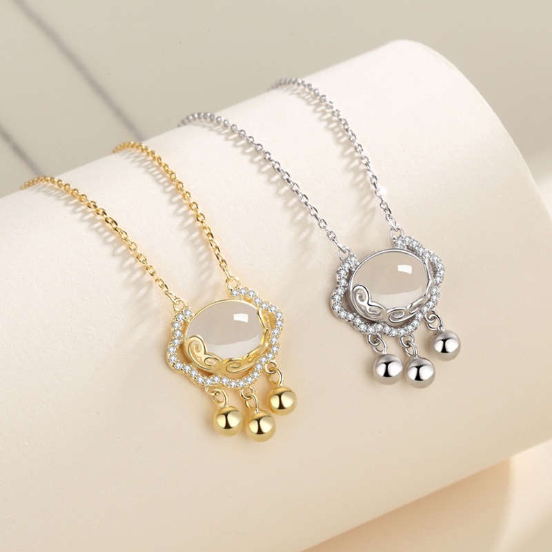 Ins Korea Fashion Opal Liontin Beruntung Kalung Perempuan Bell Klavikula Rantai