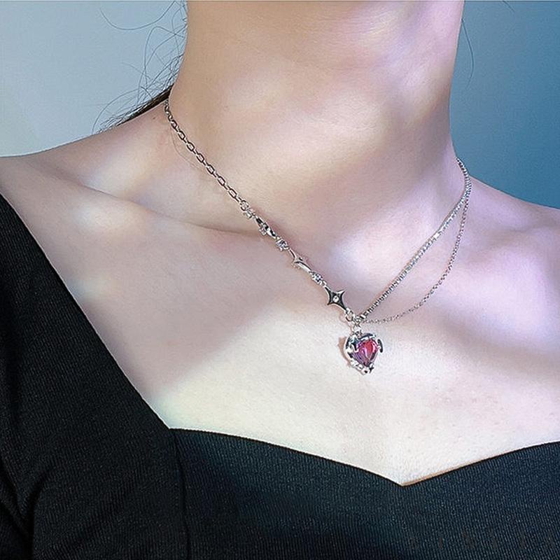 【COD】Collarbone Rantai Manis Keren Ungu Gradien Perempuan Ringan Mewah Cinta Kalung