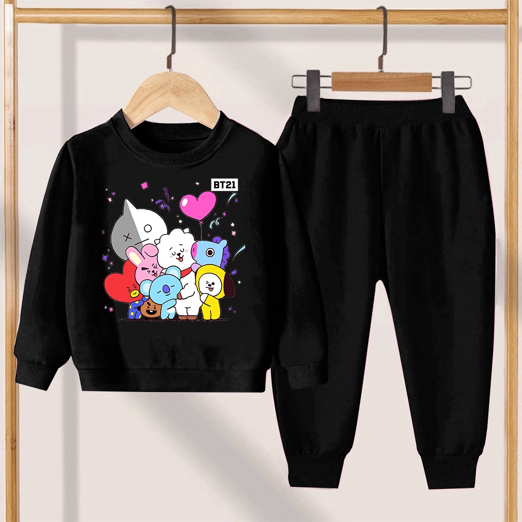 YMF - SETELAN SWEATER ANAK UNISEX / XS USIA 3-4 TAHUN &quot;BT HITAM&quot;