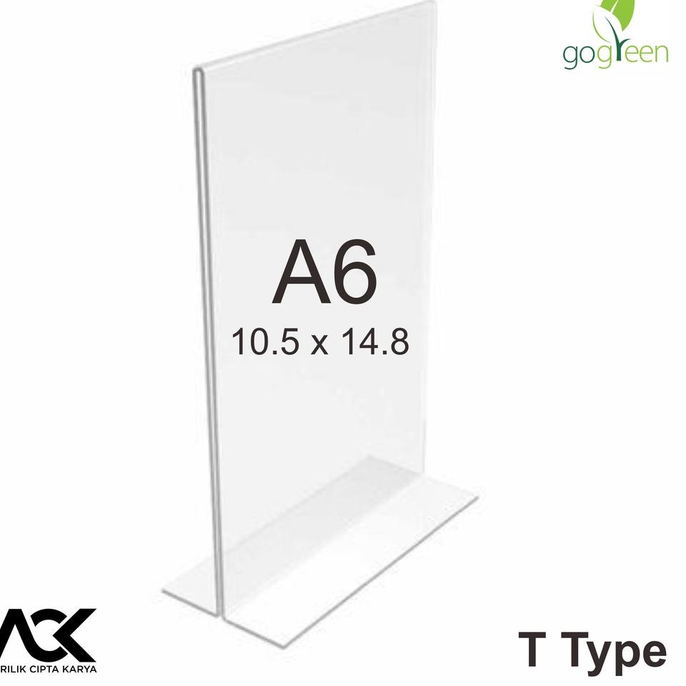 

R94 Tempat Brosur Meja Akrilik A6 T Type / Acrylic Tent Card Holder A6 / A6 T Type 2 Sisi TERPOPULER シ