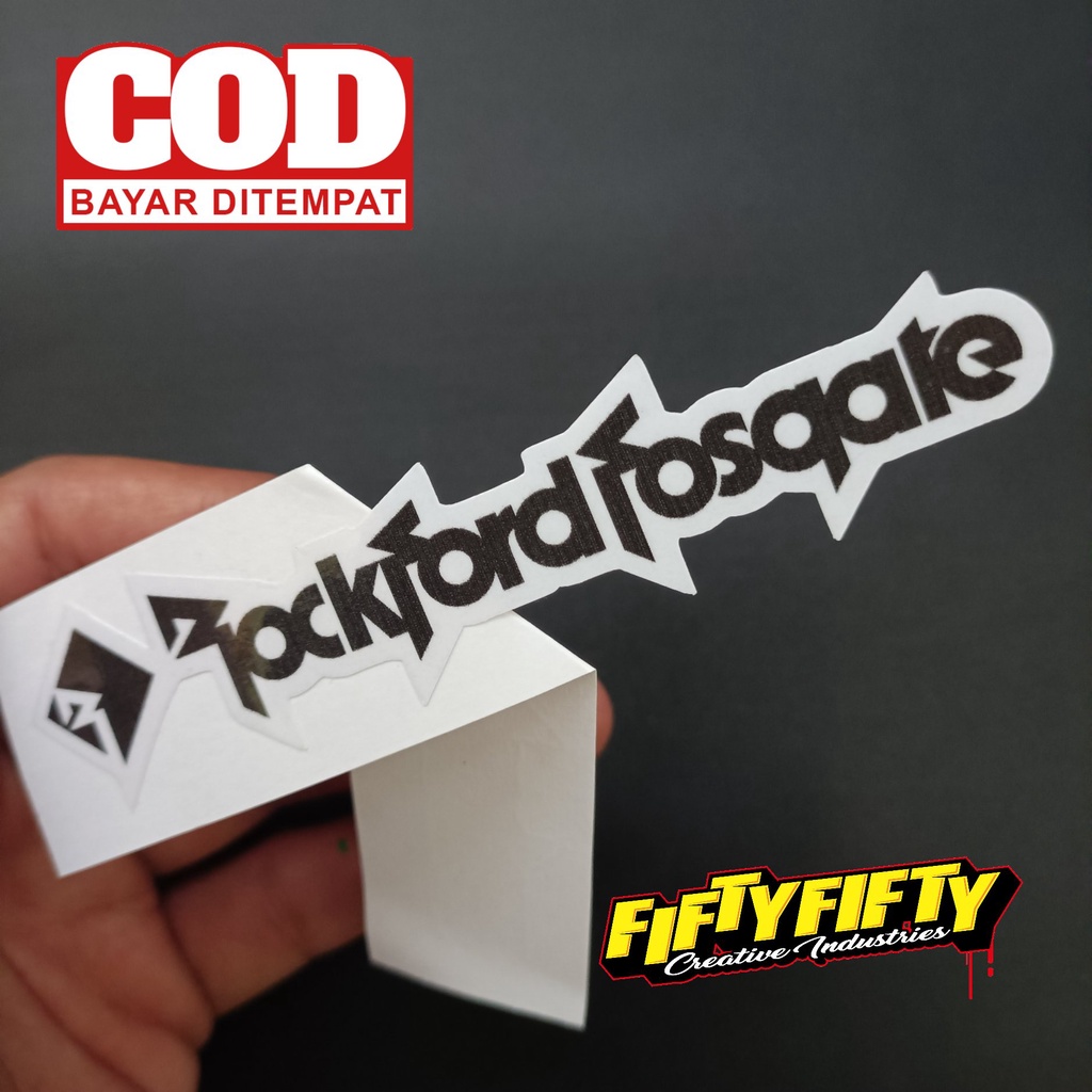 Stiker Print Cut ROCKFORD FOSQATE Stiker Printing Laminasi Glossy Stiker Motor Mobil Helm Sudah Membentuk Pola Desain