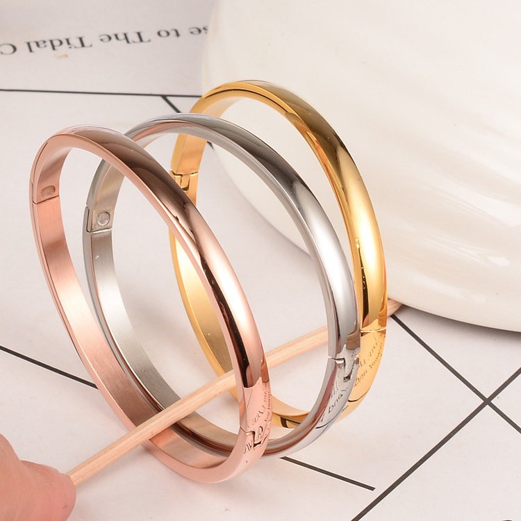 Gelang Pasangan | Gelang Bangle Bahan Titanium Steel | Gelang Bentuk Bulat Gaya Minimalis Untuk Wanita  | Rose Gold 18k | Kotak Hadiah Untuk Hadiah