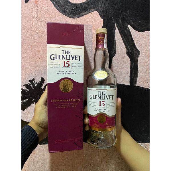 botol bekas minuman keras GlenLivet 15 french OAK reserve botol unik botol antik