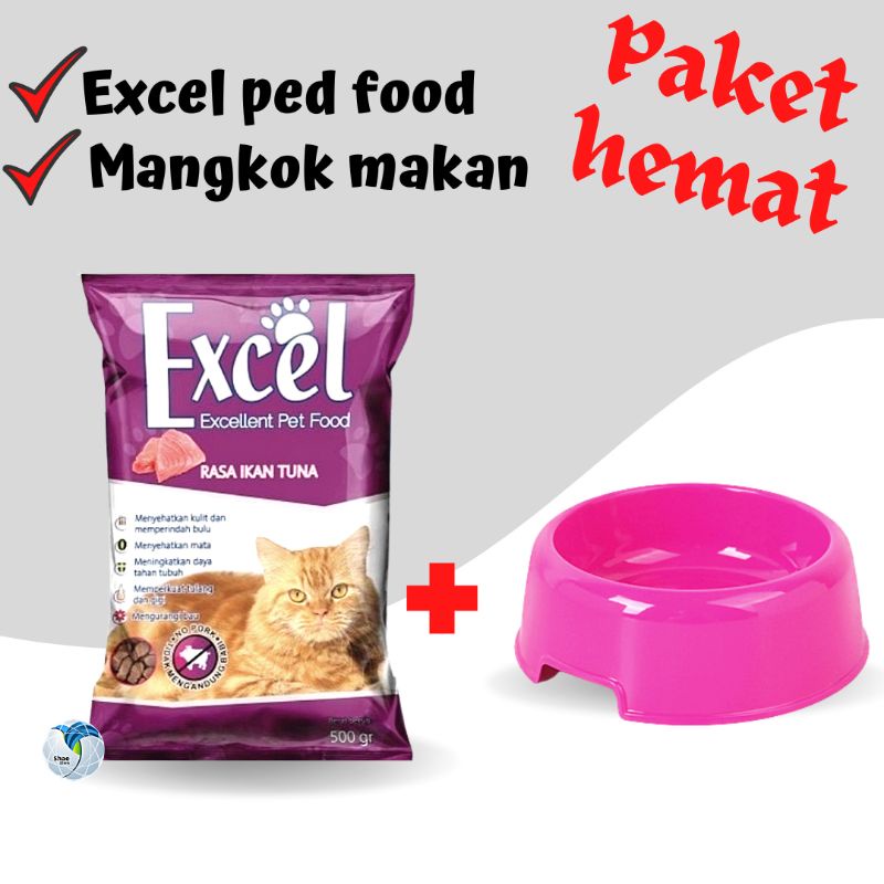 Excel Pakan Kucing 500gram all Varian plus Mangkok Wadah Makanan Kucing Snak Kucing Shaestore15