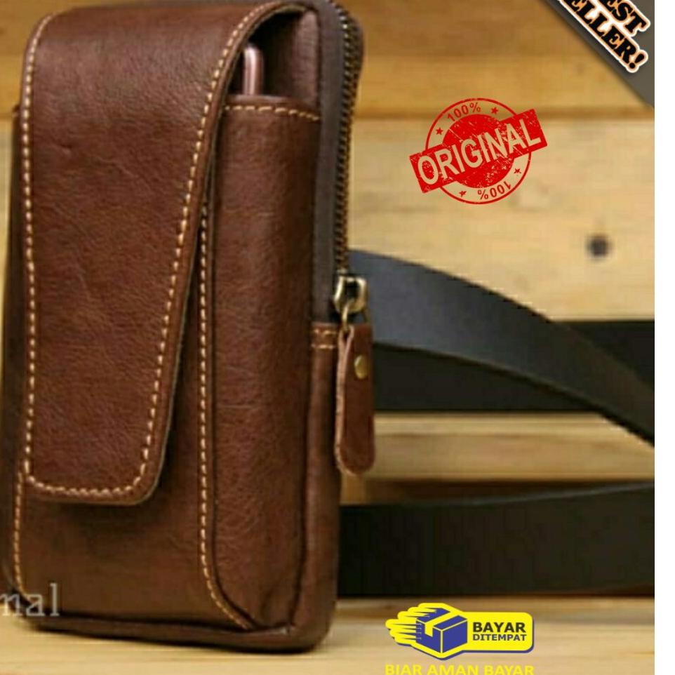 ⇯ Sarung HP Pinggang Kulit Asli Pria Full Kulit Sapi Asli / Sarung HP Kulit Asli ㅦ