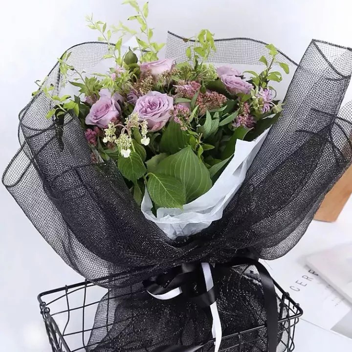 [1 Roll] Kertas Jaring Buket Bunga Motif Kotak / Korean Jaring Paper / Flower Wrapping Paper Mesh / Korean Mesh Polynet
