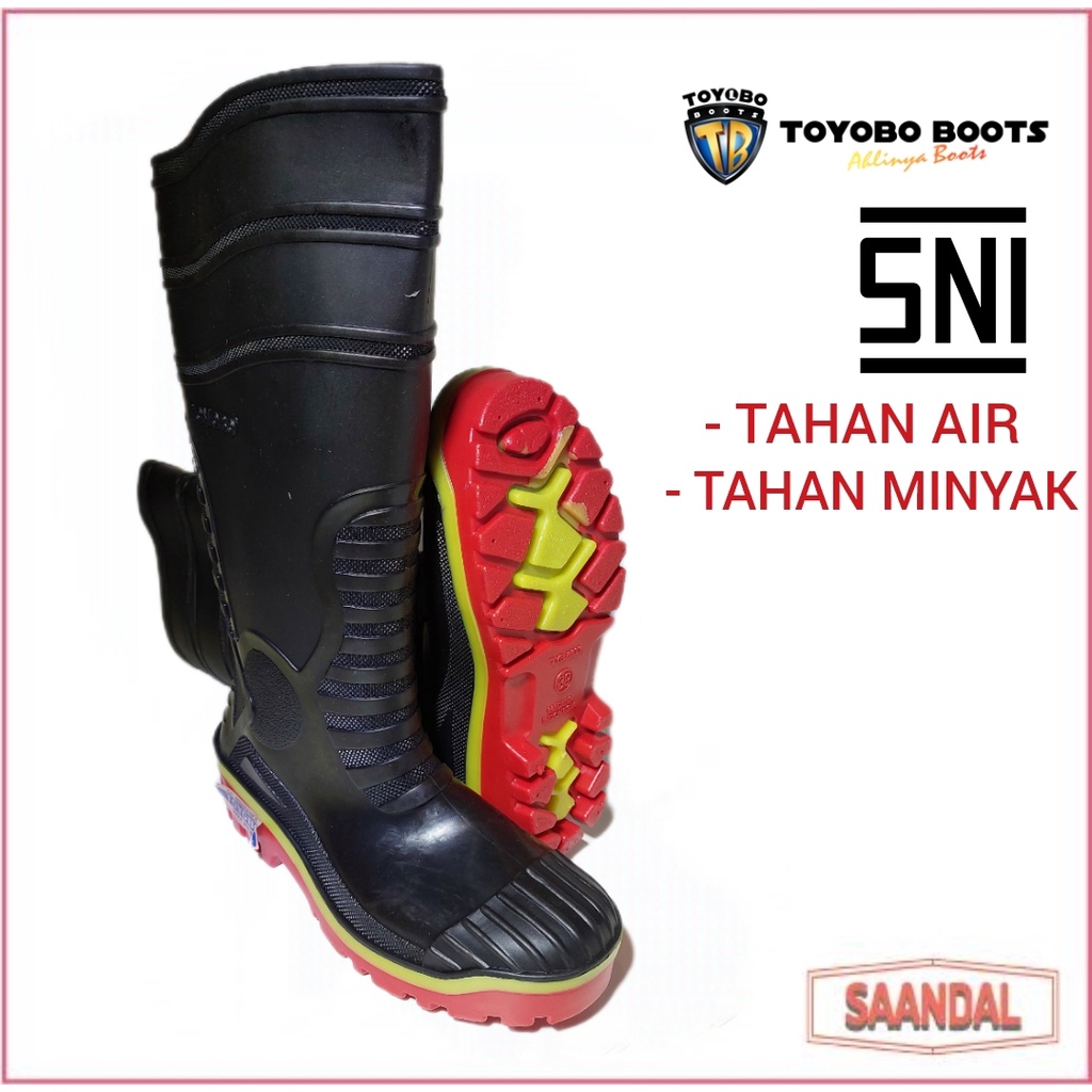 Sepatu Boots Tinggi Safety Toyobo Kontsturksi Proyek Standar SNI Anti Licin, Anti Minyak (BISA SATUAN COD)