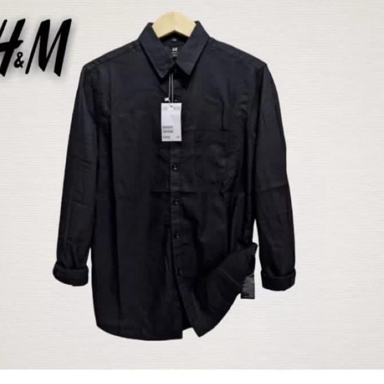 ❆ Kemeja Pria Lengan Panjang H&M Hitam ☉