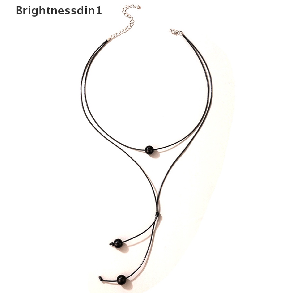 [Brightnessdin1] Kalung Liontin Manik Hitam Untuk Wanita Tali Handmade Adjustable Aksesoris Perhiasan Pesta Kerah Butik