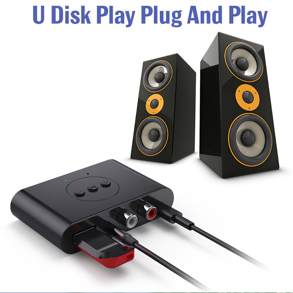 NFC Bluetooth 5.0 Audio Receiver RCA 3.5mm Audio USB Disk Receiver AUX Stereo Music Jack dengan Mikrofon untuk Mobil Kit Amplifier Speaker USB Disk Receiver 3.5mm AUX Musik Stereo Jack dengan Mikrofon untuk Mobil Kit Amplifier