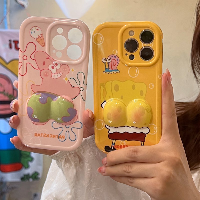 Pinch Swelling SpongeBob &amp; Patrick Star Backside Soft Case HP iP iPhone 14 Plus 11 12 13 Pro Max New Casing Apple