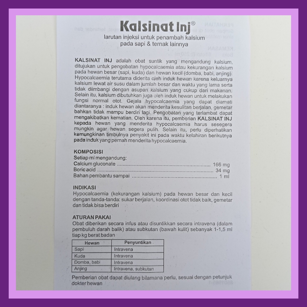 KALSINAT INJ 250 ml | Obat Hipokalsemia atau Kekurangan Kalsium Milk Fever | Injeksi Penambah Kalsium Sapi Kambing Kuda dll | MEDION