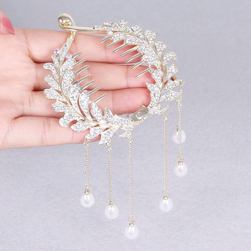 Ins Gaya Berlian Imitasi Rumbai Rambut Cakar Sanggul Hair Clip Hiasan Rambut Pengantin Wanita Elegan Ponytail Holder Hairpin Shiny Ponytail Hair Claw Gadis Fashion Mutiara Berlian Imitasi Jepit