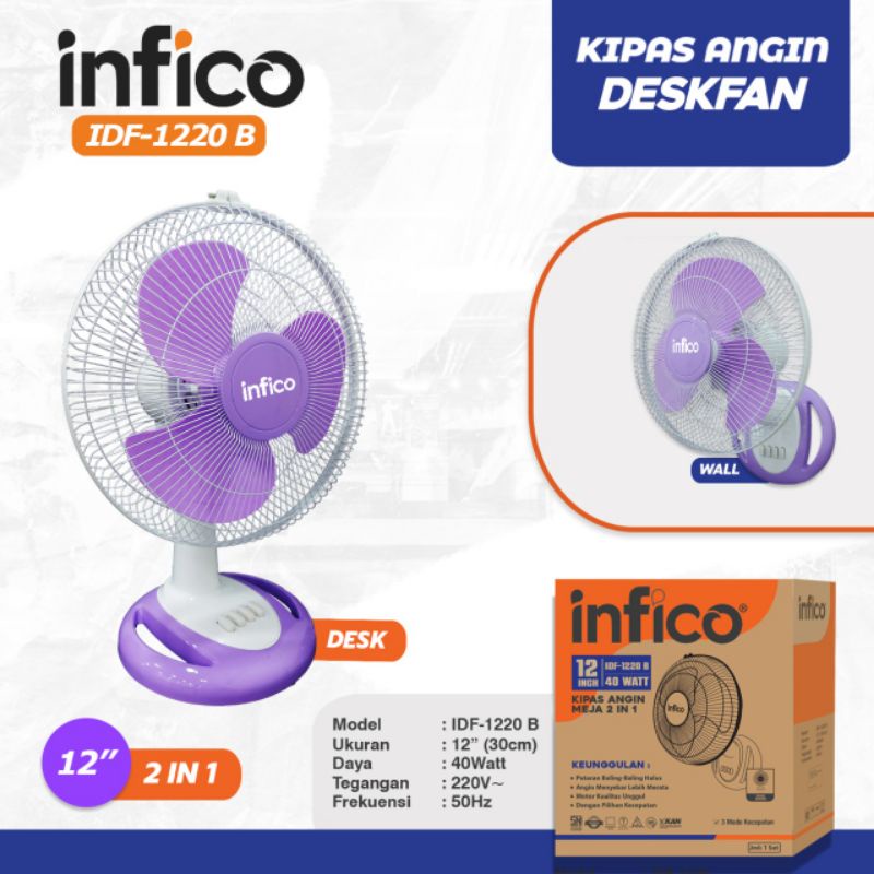 Kipas Angin Meja, Dinding 12 inch INFICO IDF1220B (2 in 1)