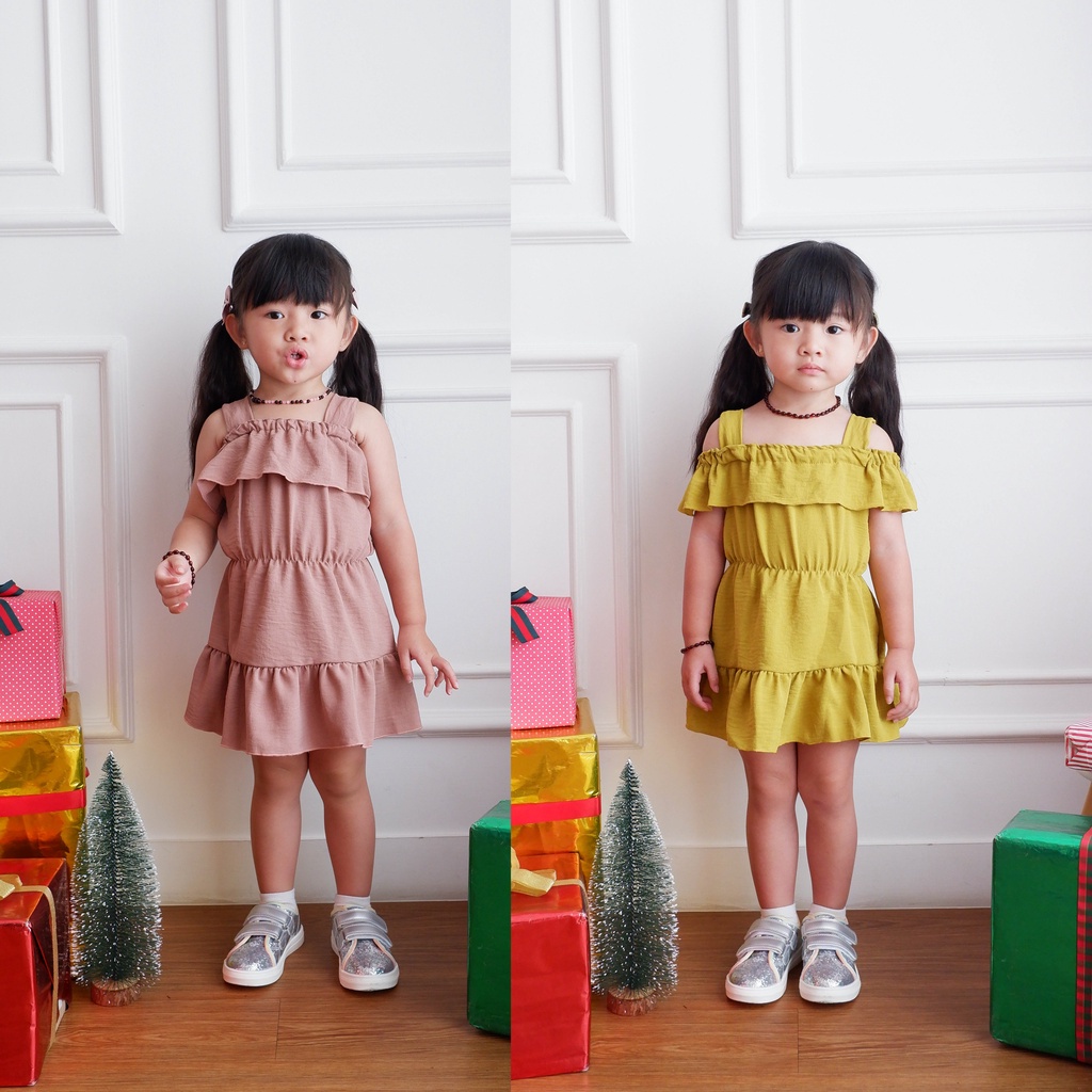 ZASKIYA - Dress Anak tali pundak korea style | Dress Sabrina baju anak perempuan usia 0-3 Thn