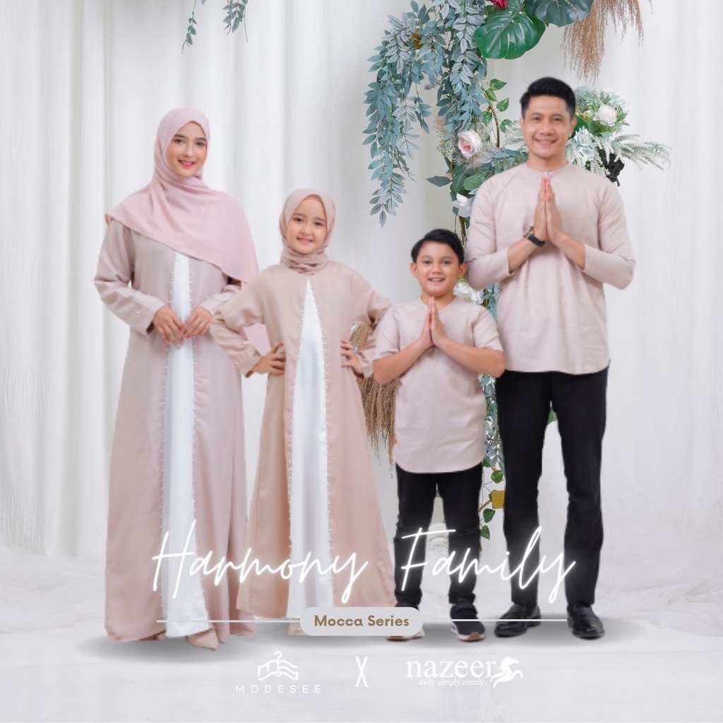 Modesee X Nazeer Baju Couple Keluarga Mocca - Family Set Lebaran Idul Fitri - Sarimbit Sora Series M