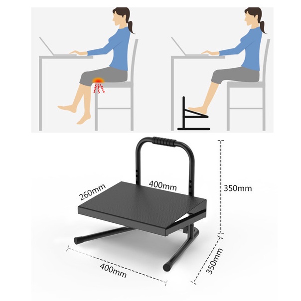 STOM Footrest Under Desk Ergonomic Adjustable Foot Stool Tatakan Kaki