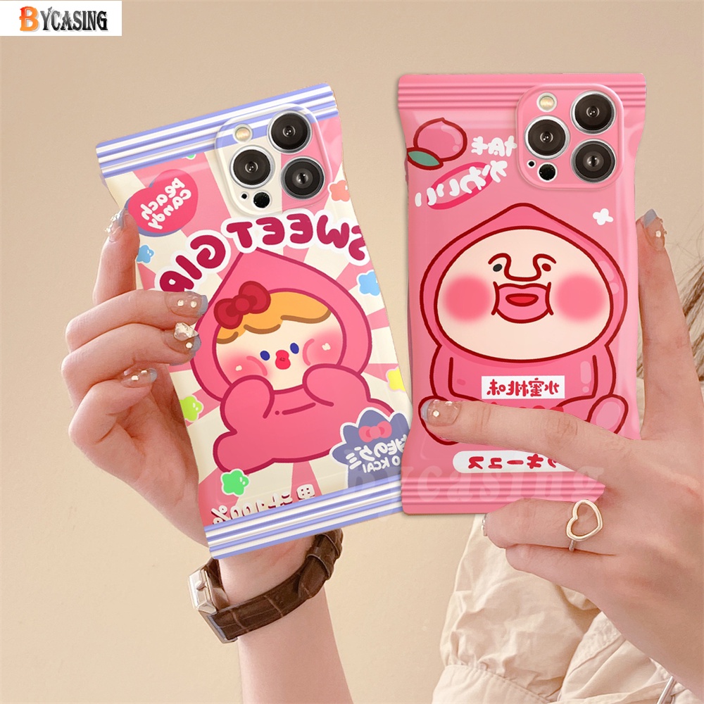 Oppo A57 2022 A77S A17 A17K A16 A16K A16e A55 A95 A96 A76 A74 A12 A1K A5s A15 A54 A7 A53 A3s A31 A92 F9 F11 Reno 5F Fashion Peach Bentuk Permen Girl Boy Couple Phone Case BY