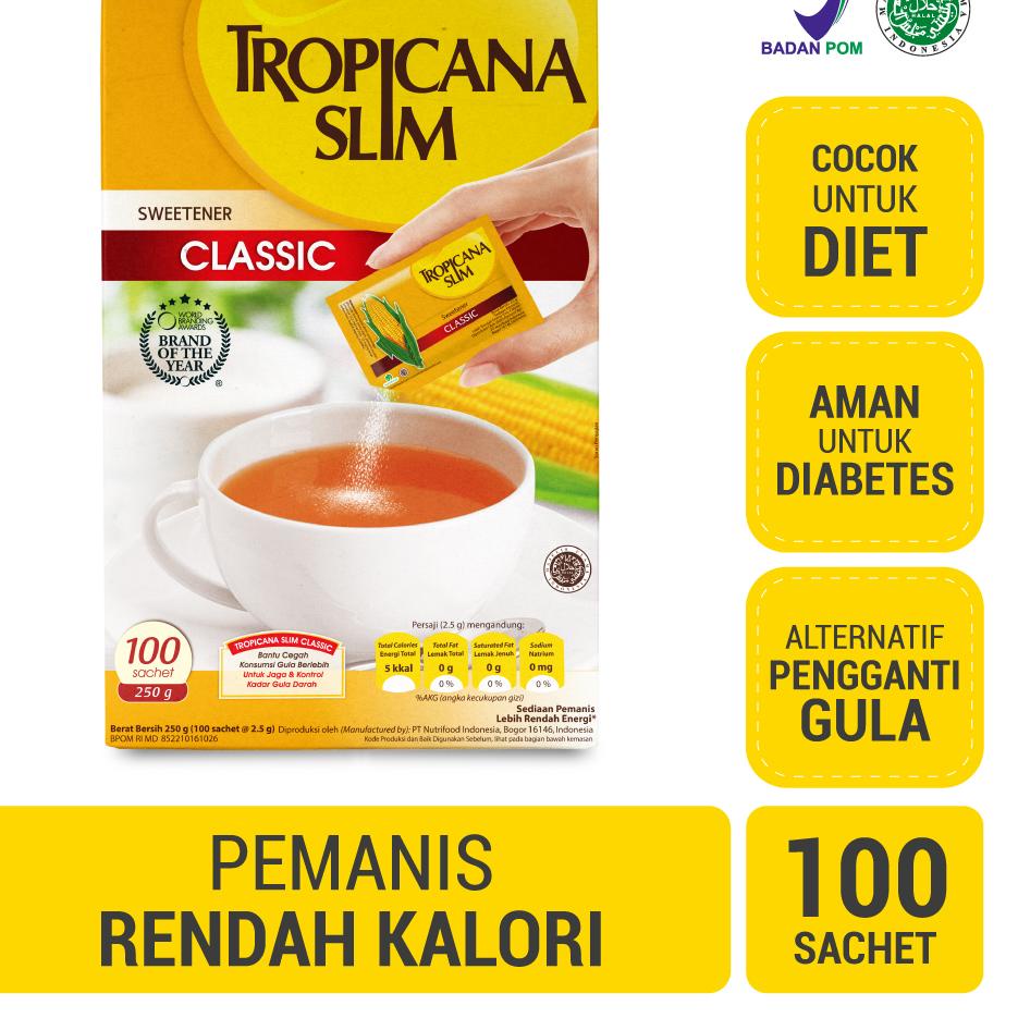 

♔ Tropicana Slim Sweetener Classic 100 sachet - Pemanis untuk Bantu Batasi Gula ♣