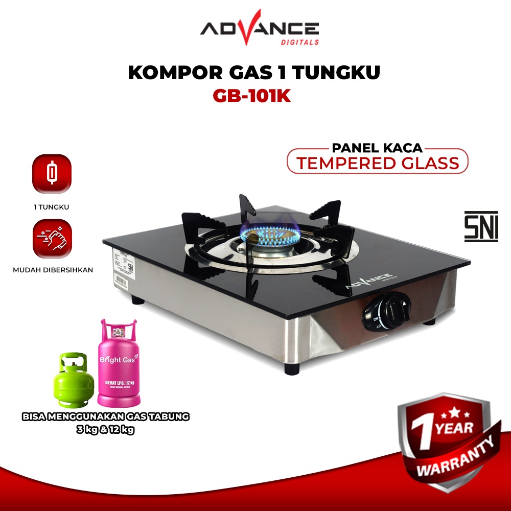 Kompor Gas Kaca Advance GB101K Kompor Gas 1 Tungku Tempered Glass Premium Garansi resmi 1 tahun