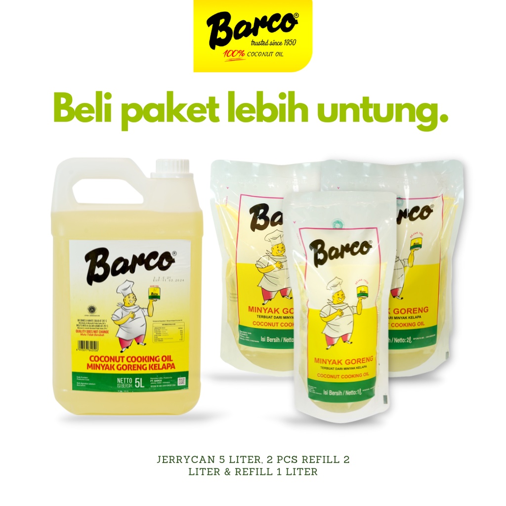 

Minyak Goreng Barco Jerrycan 5 ltr & Refill 1ltr & 2 ltr -2PCS