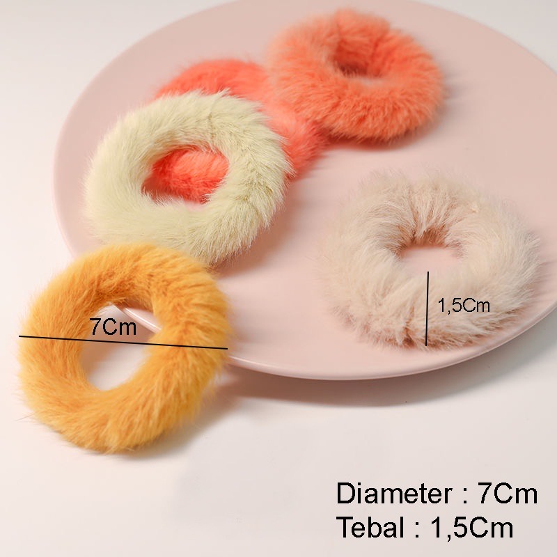 IKAT RAMBUT WANITA BULU POLOS ELASTIS KARET HAIRTIE FASHION KOREA LUCU CANTIK